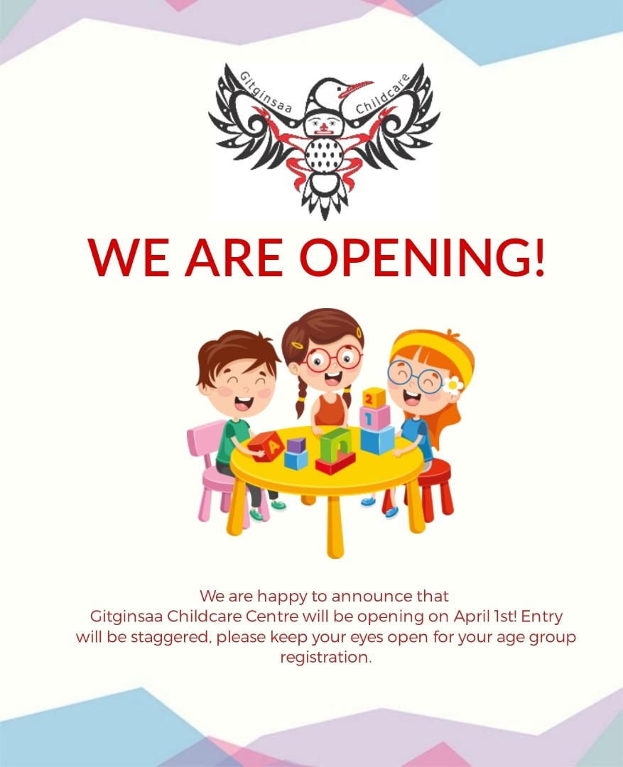 GITGINSAA CHILDCARE CENTER IS OPENING APRIL 1, 2021!!